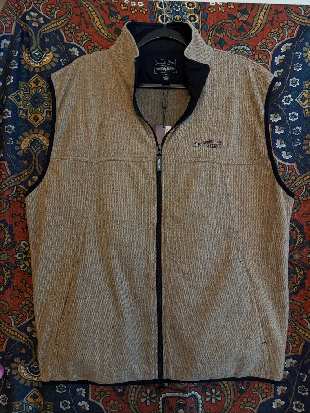 Men’s Tan Herringbone Zip-Up Vest